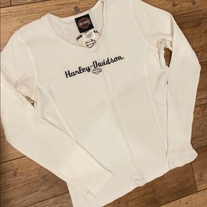 Harley Davidson ladies, white, v neck, long sleeve